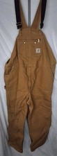 Carhartt R41 BROWN Duck Zip to thigh Bib Overalls QUILT LINED R41-brn 50x30 VG 