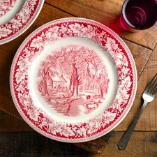 2 VTG 1940-56 HOMER LAUGHLIN CURRIER & IVES DINNER PLATE 9 7/8" HOME SWEET HOME