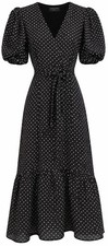 MINKPINK Polka Dot Wrap Midi Dress Puff Sleeve Tie Waist Women's Small