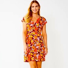 Nine West Artful Abstract Brown Floral Dolman Sleeve Wrap Dress, Size S
