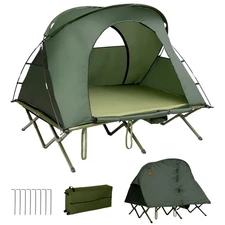 2-Person Tent Cot 4-in-1 Folding with Waterproof Rainfly Self-Inflating Mattress