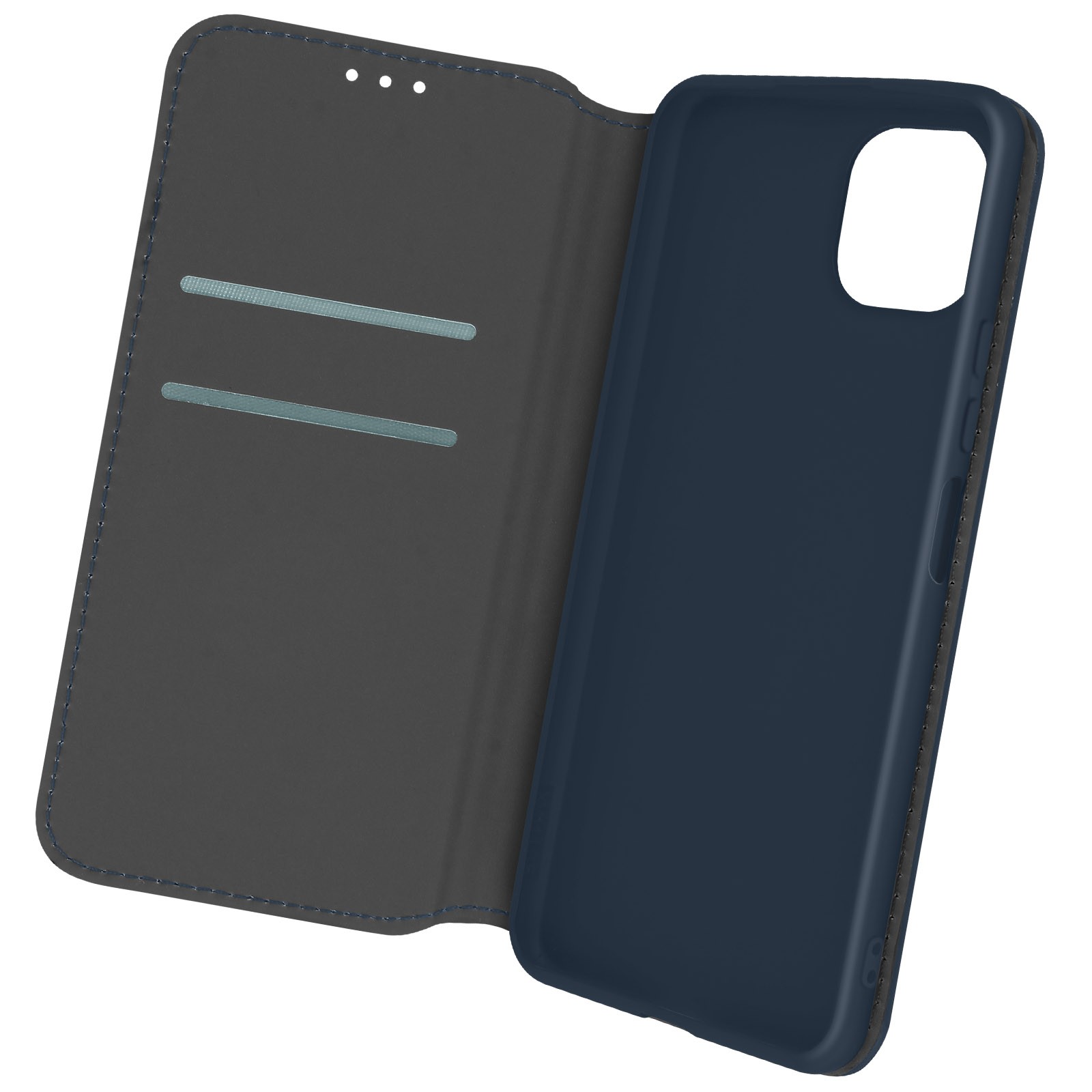 Étui portefeuille pour Galaxy A22 5G avec support vidéo - Bleu Foncé en simili cuir