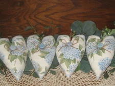Cottage Charm 4 Dusty Blue Hearts Appliqued Hydrangeas Bowl Fillers Handmade