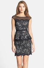 Eliza J Illusion Neck Lace Peplum Dress Sz 6 Black