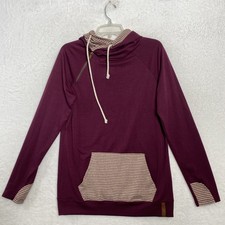 Ampersand Avenue Woman's M Burgundy Hood Pockets Logo Faux Zip Sweatshirt