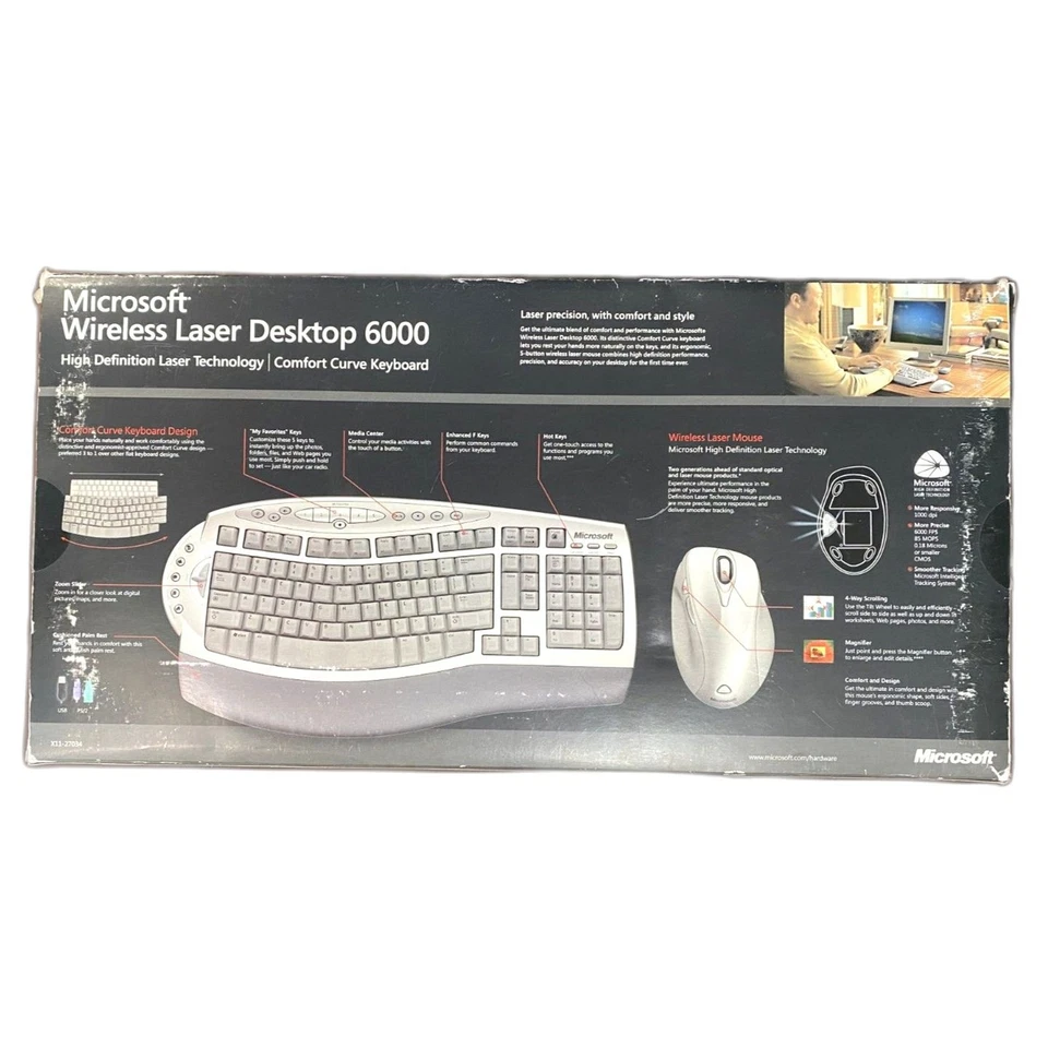Microsoft Wireless Laser Desktop 6000 Keyboard & Mouse - NEW OPEN BOX - Image 3 of 4