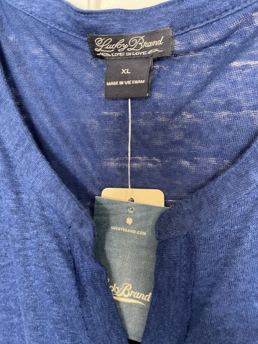 NOWY! LUCKY BRAND Lapis Niebieski 100% Len Krótki rękaw Dzianinowy Top Dekolt Y Damski XL Fabrycznie nowy z metką - Zdjęcie 2 z 12