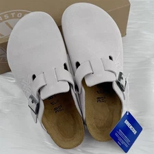 Birkenstock Boston x Stussy Bone Suede Soft Leather Unisex Clog Shoes Wide Size