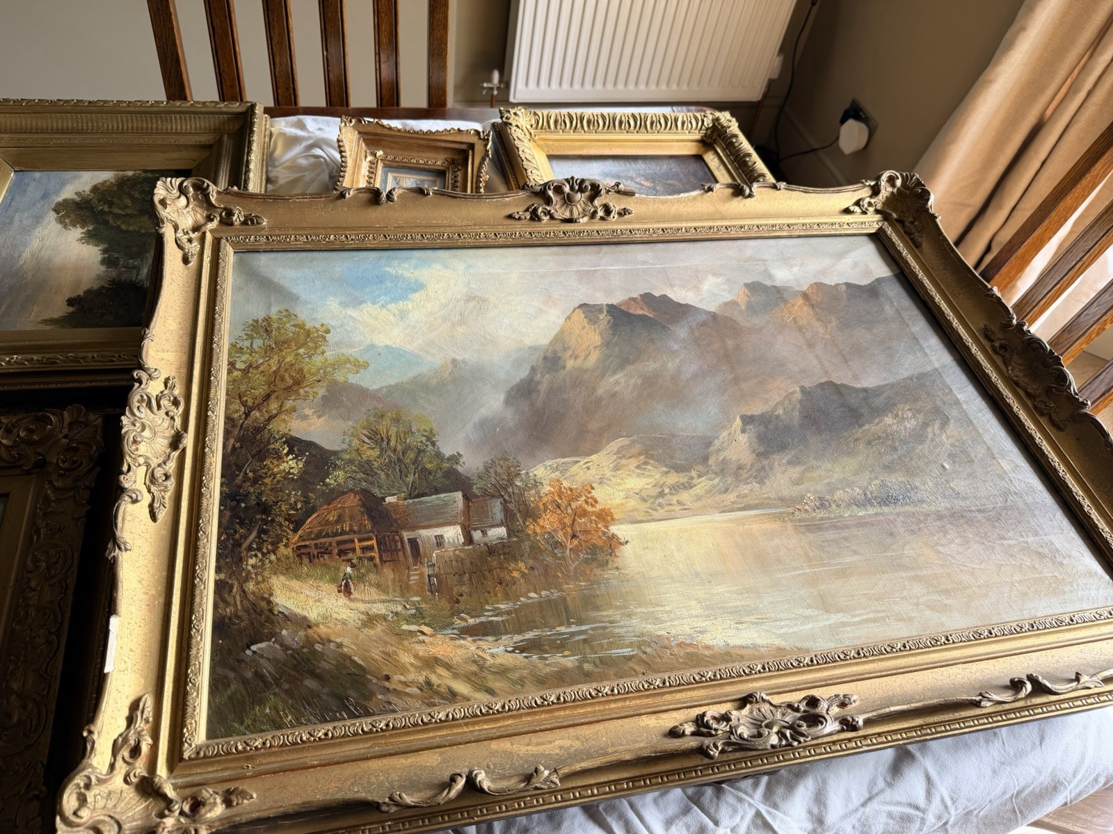 Huge 30x20 Antique Scottish Highland Oil Painting Henry Foster,Jones B'Ham Frame