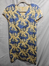 Talbot Women’s Size 8 Shift Dress Yellow and Blue Floral Cap Sleeves V-neck 