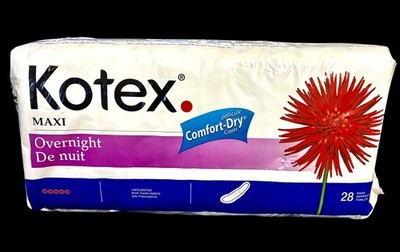 KOTEX MAXI OVERNIGHT 2004 comfort dry UNSCENTED 28 pads sealed DISCONTINUED prop