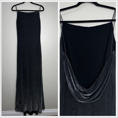 Y2K ABS by Allen Schwartz Black Silver Ombré Mesh Low Cowl Back Gown Large Glam