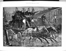 Old 1882 Fire Fire-Engine Fire-Men Horses Emergency Woodville Fine Ar 19th