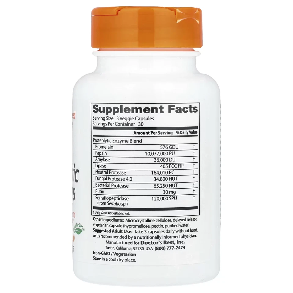 2 X Doctor's Best, enzimas proteolíticas, 90 cápsulas vegetales de liberación retardada Foto 2 de 2