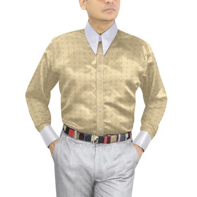 Men's Retro Spear Point Dagger Collar Gold Jacquard Dinner Cocktail Events Shirt