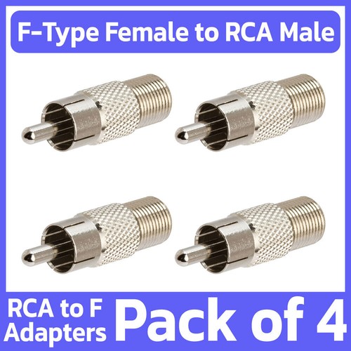 4 Pack F-Type Female to RCA Male Adapter CCTV Coaxial Cable Connector ...