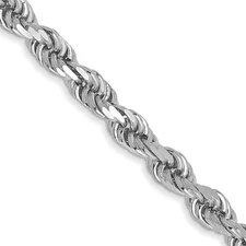 14K White Gold 3mm Diamond-cut Rope with Lobster Clasp Chain Necklace 30"