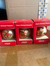 Vintage Coca-Cola Classic Christmas Santa Ornaments Set of 3 With Boxes