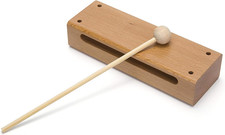 Wood Block Musical Instrument with Mallet Solid Hardwood Percussion Rhythm Tone