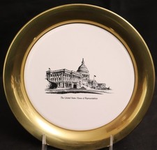 U.S Capitol Souvenir Plate Gold Brass Porcelain House of Representatives E2