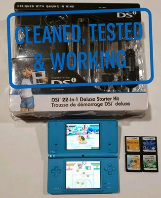 Nintendo DSi Blue Console Bundle + 5 Games & New 22-in-1 Accessory Kit (Tested)