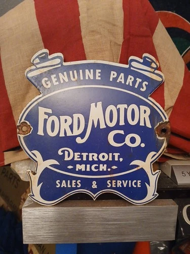 VINTAGE FORD MOTOR COMPANY PORCELAIN SIGN GENUINE PARTS & SERVICE AUTOMOBILE