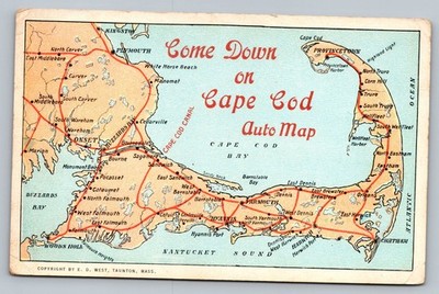 Come Down On Cape Cod Auto Map c1920 Vintage Postcard