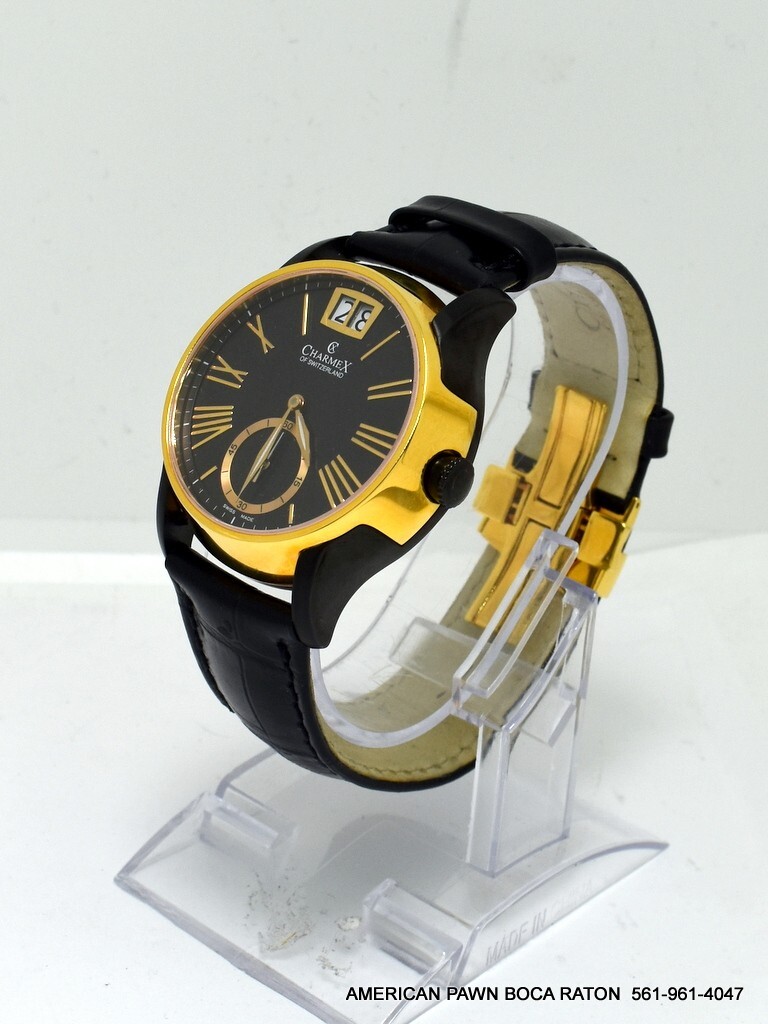 CharmeX Of Switzerland Men Watch Day/Date Sapphire Crystal Leather