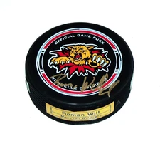 Roman Will Moncton Wildcats Autographed Hockey Puck  A3882