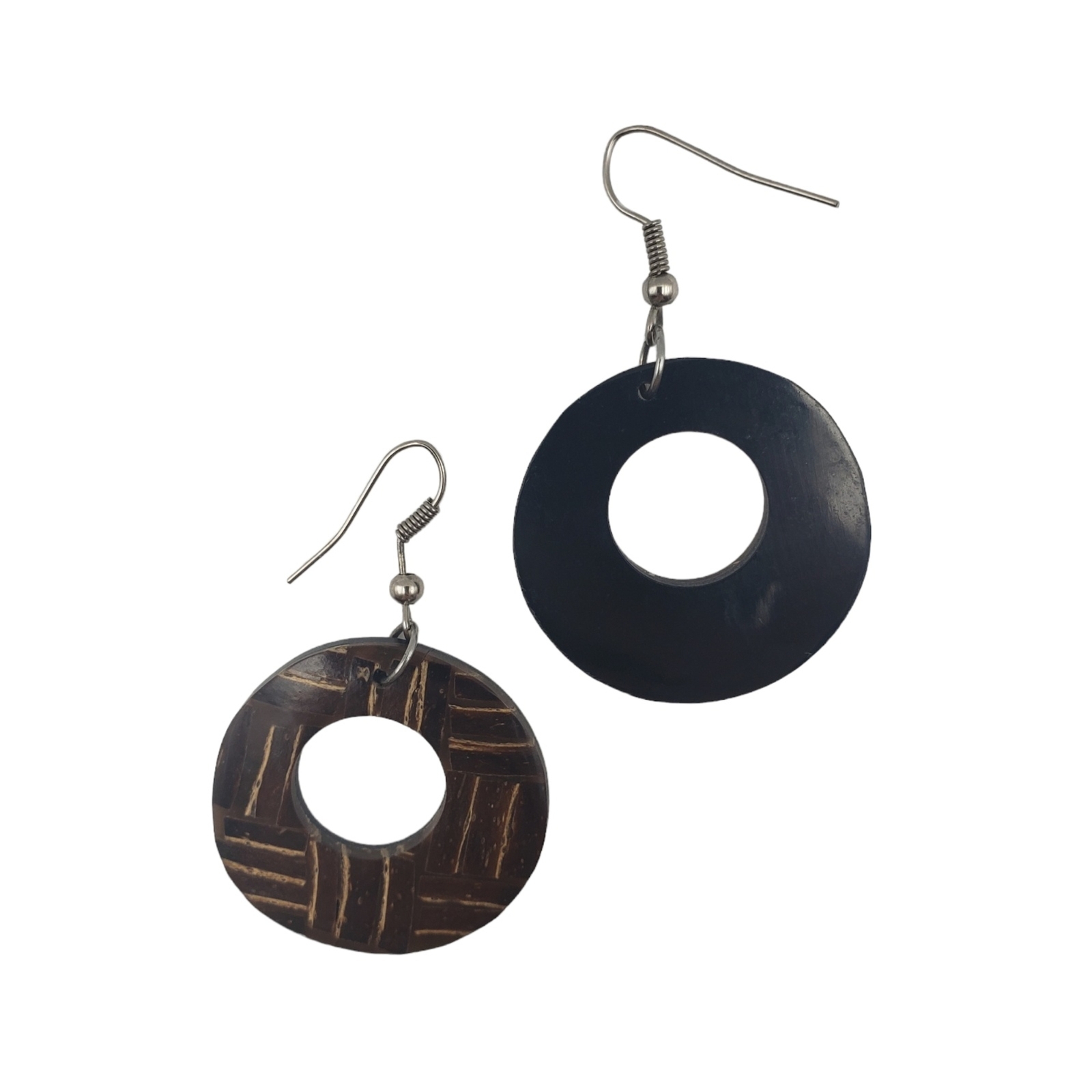 Coconut Shell Carved Round Hoop Hook Dangle Drop … - image 5