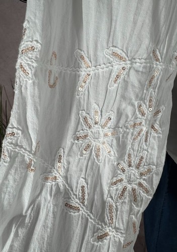Leichte legere long Bluse Häkelei Pailletten Italy WEIß  40 42 44 - Bild 5 von 10