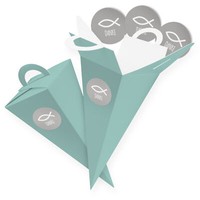 Itenga 24X GeschenktüTe 14Cm TüRkis Fisch Danke Geschenk Kommunion Konfirmation