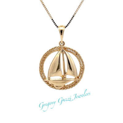 14KT. Gelbgold Segelboot Anhänger mit Doppelseil im Kreis (Mark Edwards)
