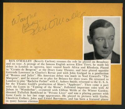 REX O'MALLEY (1901-1976) signed album page |