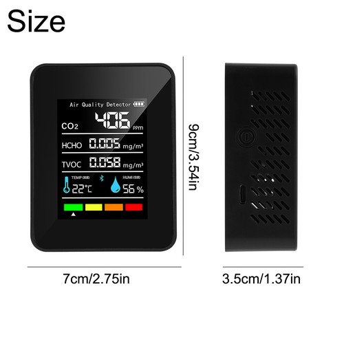 6 in 1 Air Quality Monitor PM CO2 Meter Carbon Dioxide Level TVOC HCHO Detector* - Picture 16 of 18