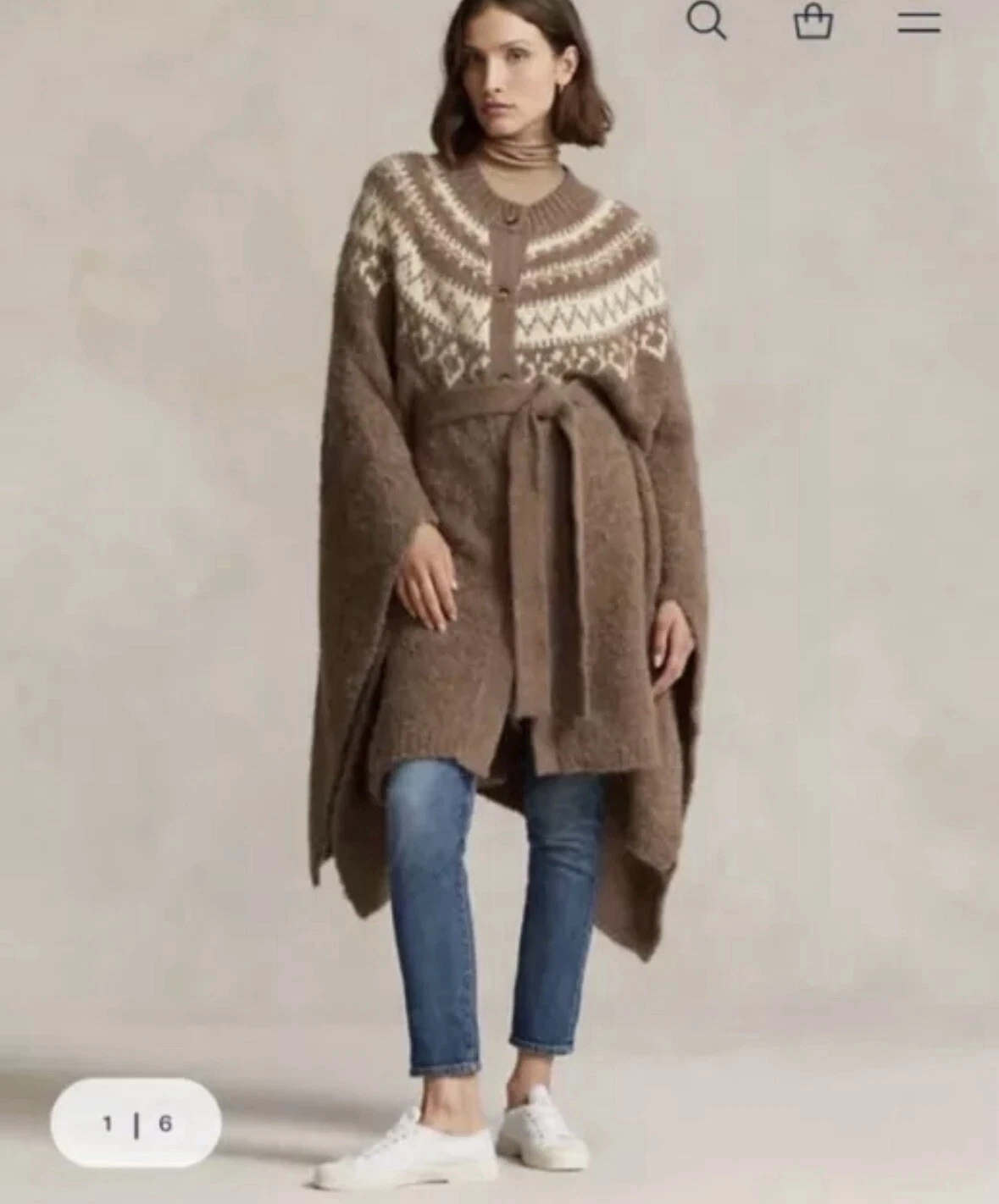 Polo Ralph Lauren Poncho/Cape Women Xs Fair Isle Yoke Alpaca Wool Oversized New