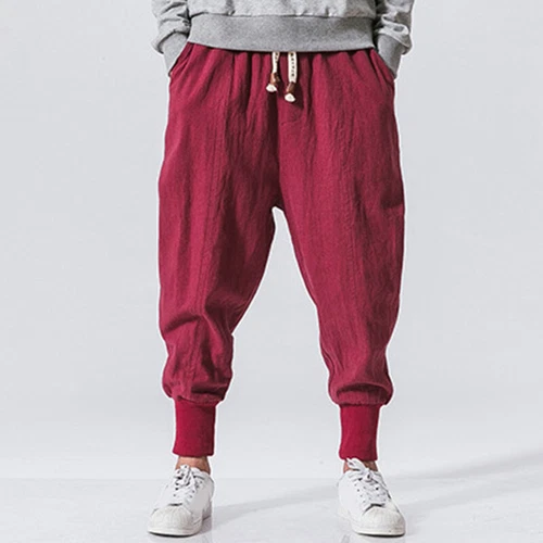 Men Baggy Harem Pants Japanese Mens Crotch Wide Leg Pants Casual Loose Trousers - Picture 9 of 18