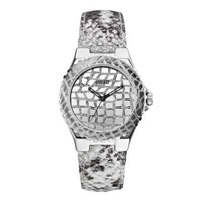 NEW-GUESS SILVER GRAY PYTHON LEATHER EMBOSSED CUFF STRAP BAND WATCH-U0027L1