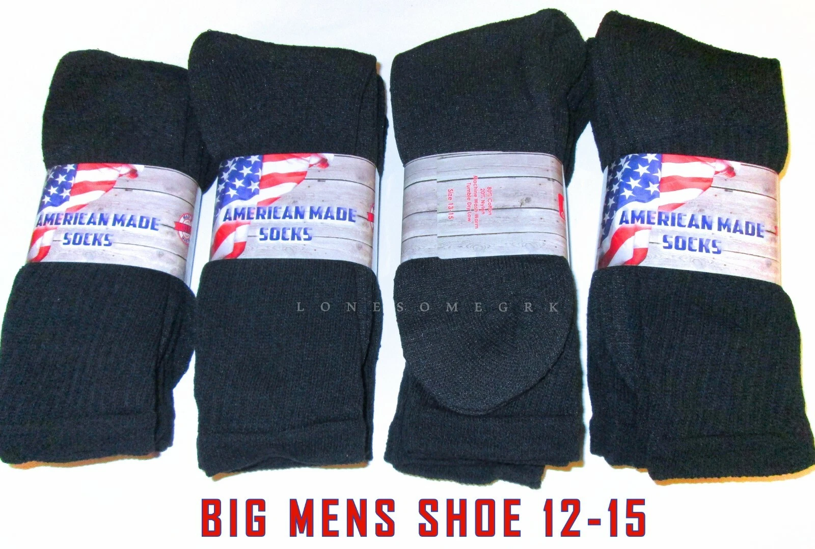 6 or 12 Pairs BIG Mens Shoe Sport Series Black Cotton Crew Socks Med Weight XL