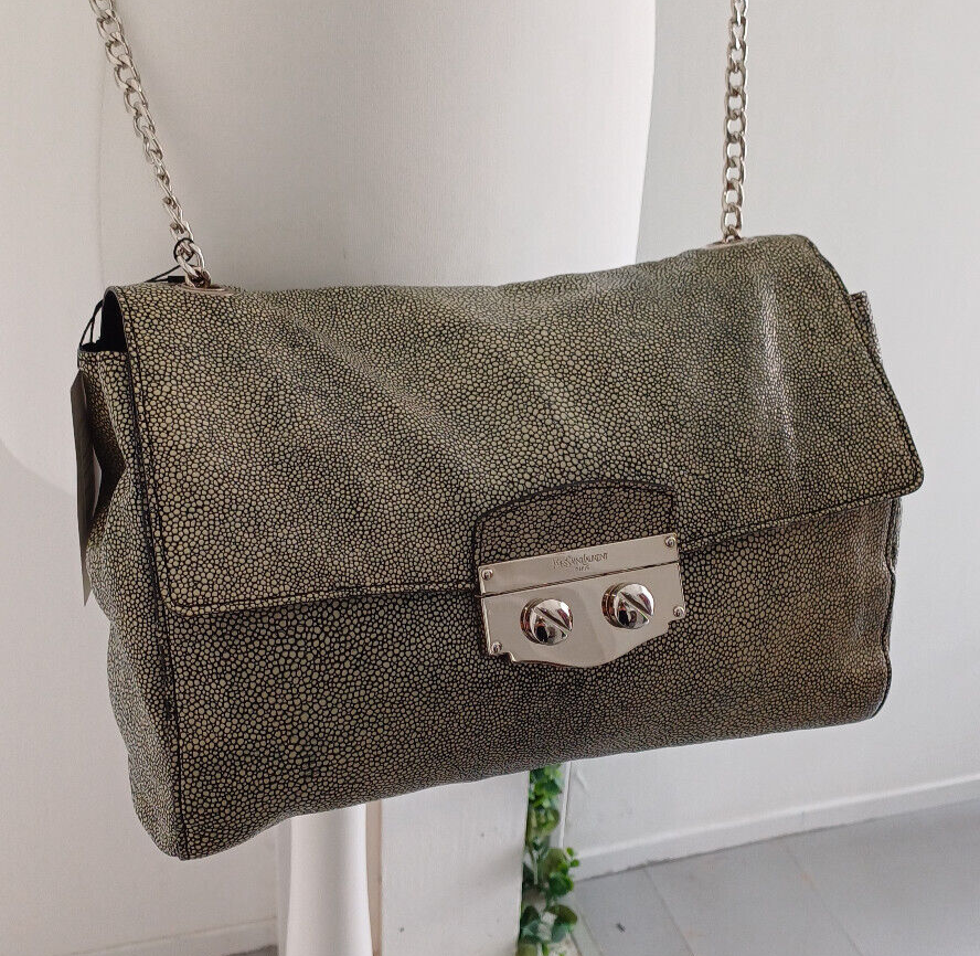 YSL Yves Saint Laurent borsa a tracolla in pelle blu scuro ERP £2.650 00