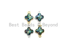 Natural Abalone Shell Clover Connector, Gold/Silver Finish, 10x15mm SKU#Z294