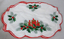 RARE CHRISTMAS SET OF 6 EMBROIDERED HOLLY, BERRIES  CANDLES DESIGN PLACEMATS