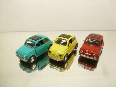3x NEW-RAY / SPEEDY POWER FIAT 500F - RED+YELLOW+GREEN 1:32 - GOOD CON. - 219