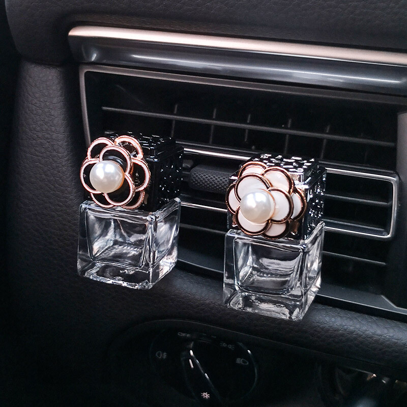 Unique Camellia Flower Car Perfume Holder Exquisite Glass Material