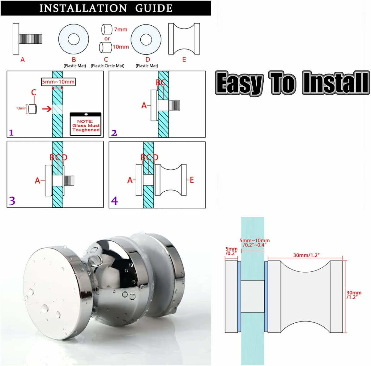 Shower Glass Door Handle,Sliding Shower Doors Knob,One Sided Pull Hardware Parts eBay