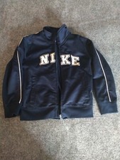 Nike Boys Navy Blue Full Zip Track Jacket Varsity Lettering White Stripe Size 5