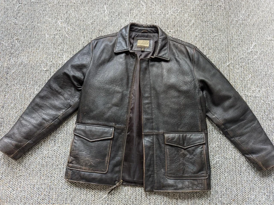 vintage CABELAS patina leather BOMBER motorcycle jacket M TALL brown coat - Image 4 of 4