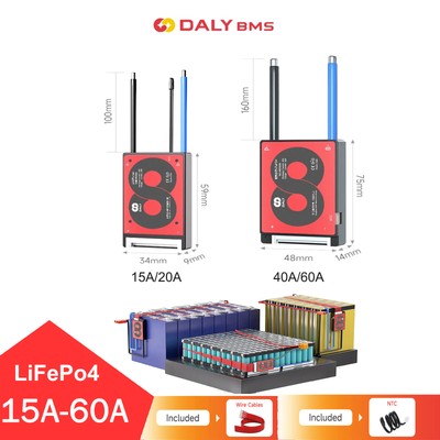 Daly BMS 4S 12V 15A-60A LiFePo4 Battery Protection Board Common Port w/Balanced