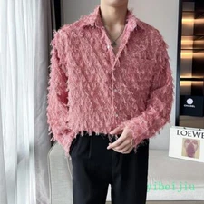 Men's Dress Shirts Tassels Bar Stage Top Feather Long Sleeve Fashion Sexy Korean