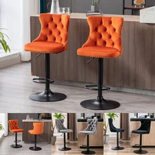 Set of 2 Swivel Bar Stools Counter Height Adjustable Velvet Dining Chair US